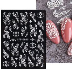 4 pezzi adesivi per unghie intagliati tridimensionali 5D adesivi per unghie in rilievo con motivo rosa (Stz-5D15)