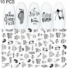 10 PCS Cartoon Heart Letters Comic Character Nail Art Sticker 3D Adesivi per unghie adesivi (F638)