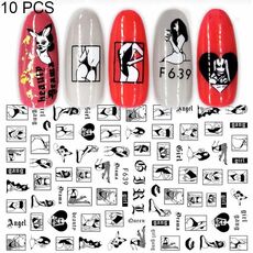 10 PCS Cartoon Heart Letters Personaggio dei fumetti Nail Art Sticker 3D Adesivi per unghie adesivi (F639)