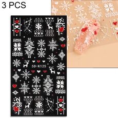 3 PCS Adesivi per unghie in rilievo 5D Adesivi per unghie con fiocchi di neve di Natale (5D-K125)