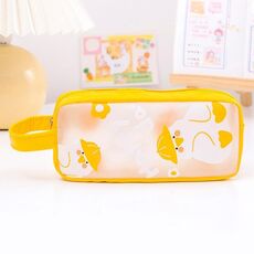 Borsa di cancelleria per studenti di grande capacità in PVC simpatico cartone animato (giallo)