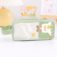 Borsa di cancelleria per studenti di grande capacità in PVC simpatico cartone animato (verde)