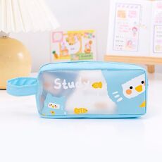 Borsa di cancelleria per studenti di grande capacità in PVC simpatico cartone animato (blu)