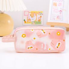 Borsa di cancelleria per studenti di grande capacità in PVC simpatico cartone animato (rosa)