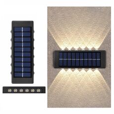 Lampada da parete solare al litio 12LED Faretti a doppia testa impermeabili su e giù per esterni (luce calda)