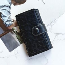 Borsa portachiavi da donna multifunzionale con tripla piega in PU (nera)