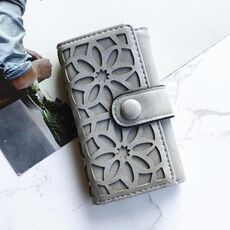 Borsa portachiavi da donna multifunzionale con tripla piega in PU (grigio)