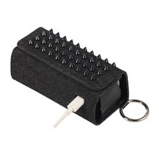 Per IQOS ILUMA Pentagram Rivet Leather Texture Flip Custodia per sigaretta elettronica con gancio (Denim nero + punte nere)
