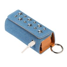 Per IQOS ILUMA Pentagram Rivet Leather Texture Flip Custodia per sigaretta elettronica con gancio (Denim Blue + Silver Pentagram)