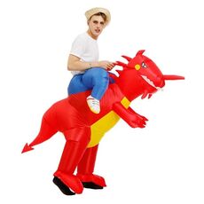 Vestiti gonfiabili del dinosauro di Halloween Poliestere 3D Abbigliamento per bambole del fumetto, Taglia:S (80-120 cm)(Dinosauro rosso)