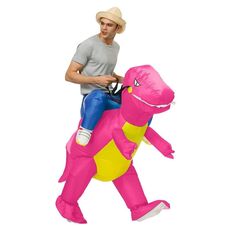 Abbigliamento gonfiabile per bambole in poliestere 3D per dinosauri di Halloween, taglia:S (80-120 cm) (dinosauro rosa rosso)
