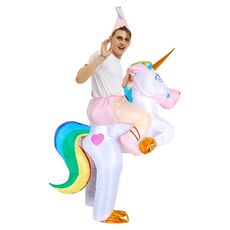 Abbigliamento gonfiabile per bambole in poliestere 3D per dinosauri di Halloween, taglia:S (80-120 cm) (Unicorno colorato)