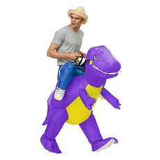 Abbigliamento gonfiabile per bambole in poliestere 3D per dinosauri di Halloween, taglia:L (160-190 cm) (dinosauro viola)