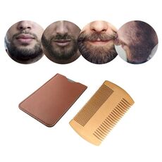 TW-BC90 Pettine in legno per barba Pettine a doppia faccia a forma di barba con custodia in pelle PU