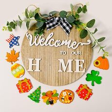 Stereoscopico fai da te per la casa rotondo in legno porta di benvenuto cartello pendente ghirlande decorazione da appendere a parete