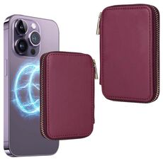 HS-005 MagSafe Borsa magnetica per carte con cerniera Adesivo posteriore per cellulare (Vino rosso)