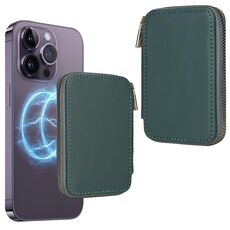 HS-005 MagSafe Borsa magnetica per carte con cerniera Adesivo posteriore per cellulare (verde)
