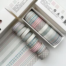 Set di nastri Washi combinati da 10 rotoli/scatola, adesivi per album fai da te, 1,5 cm x 4 + 1 cm x 6 (griglia)