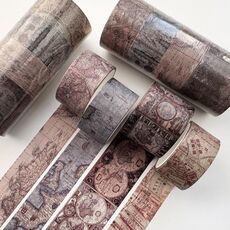 Set da 4 rotoli di nastro adesivo Washi combinato retrò per diari e lavori manuali, 3 cm x 1 + 2 cm x 3, stile: mappe vintage