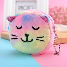 Mini borsa portatile colorata rotonda in peluche portamonete con rossetto e cavo dati, stile: Kitten