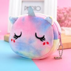 Mini colorato rotondo peluche portamonete rossetto cavo dati borsa portatile, stile: unicorno