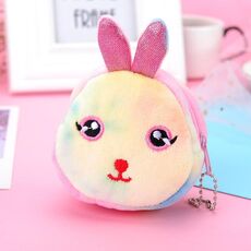 Mini borsa portatile colorata rotonda in peluche portamonete con rossetto e cavo dati, stile: coniglio con occhi grandi