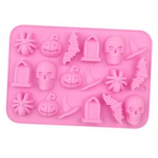 18 Griglie Stampi in silicone per cioccolato con teschio di Halloween Stampo per decorazione torta fai-da-te (rosa)
