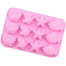 Stampo per torta in silicone con animali oceanici a 12 griglie, stampo per sapone fatto a mano fai da te (rosa)