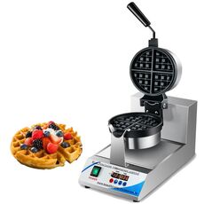 Macchina per waffle commerciale da 1200 W, in acciaio inox, girevole, spina USA