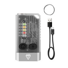Portachiavi portatile V10 Mini torcia luminosa ricaricabile tramite USB (bianco)