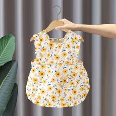 Bavaglini estivi senza maniche per bambini, vestiti reversibili a fiori, stile: girasole giallo (taglia: 90)