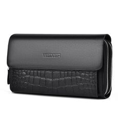 WEIXIER W129 Pochette antifurto da uomo con fibbia magnetica Portafoglio multi-carta di grande capacità (nero)
