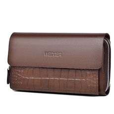 WEIXIER W129 Pochette antifurto da uomo con fibbia magnetica Portafoglio multi-carta di grande capacità (marrone)