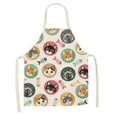 Grembiule senza maniche in lino per coppia di gatti dei cartoni animati, tuta per la pulizia dei mobili da cucina, modello: W-01401 (47 x 38 cm)