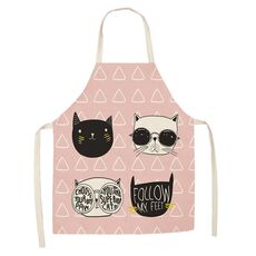 Cartone animato gatti coppia grembiule senza maniche in lino cucina mobili pulizia tuta, modello: W-01405 (68 x 55 cm)