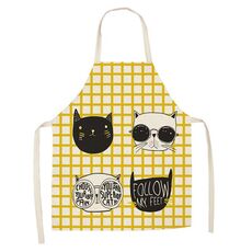 Grembiule senza maniche in lino con coppia di gatti dei cartoni animati, tuta per la pulizia dei mobili da cucina, modello: W-01406 (68 x 55 cm)
