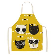 Grembiule senza maniche in lino per coppia di gatti dei cartoni animati, tuta per la pulizia dei mobili da cucina, modello: W-01407 (47 x 38 cm)