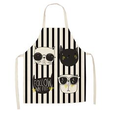 Cartone animato gatti coppia grembiule senza maniche in lino cucina mobili pulizia tuta, modello: W-01408 (47 x 38 cm)