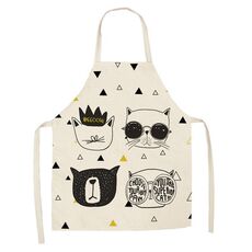 Grembiule senza maniche in lino con coppia di gatti dei cartoni animati, tuta per la pulizia dei mobili da cucina, modello: W-01409 (68 x 55 cm)
