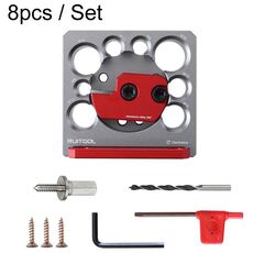RUITOOL 8 pezzi / set regolabile 8-foro trapano arrotondatori strumenti fai da te lavorazione del legno, colore: argento e rosso