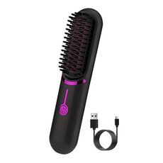 Pettine lisciante per capelli senza fili con carica USB (nero)
