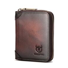 Portafoglio porta carte multi-slot in pelle bovina con cerniera e RFID antifurto BULL CAPTAIN (caffè)