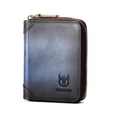 Portafoglio porta carte multi-slot in pelle bovina con cerniera e RFID antifurto BULL CAPTAIN (blu)