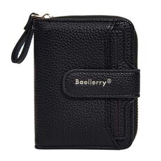 Portafoglio corto da donna con cerniera multi-slot per carte Baellerry N1915 modello Lychee (nero)