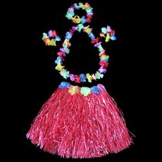 Costume da spettacolo di Hula di Halloween da 30 cm, decorazione per feste alle Hawaii, colore: gonna in erba + ghirlanda rossa