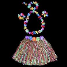 Costume da spettacolo di hula di Halloween da 30 cm, decorazione per feste hawaiane, colore: gonna di erba + ghirlanda colorata