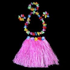 Costume da spettacolo di hula di Halloween da 30 cm, decorazione per feste hawaiane, colore: gonna di erba + ghirlanda rosa