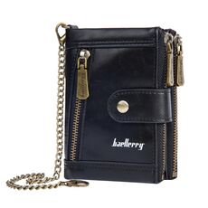 Baellerry D3261 Retro Multi-Slot per carte Portafoglio corto con doppia cerniera Portamonete (nero)