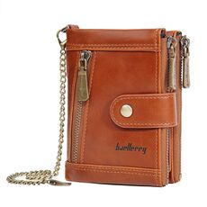 Baellerry D3261 Retro Multi-Slot per carte Portafoglio corto con doppia cerniera Portamonete (marrone scuro)
