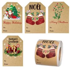 300 pezzi/rotolo adesivi per decorazioni natalizie nastro per etichette regalo per le feste (75x50mm)